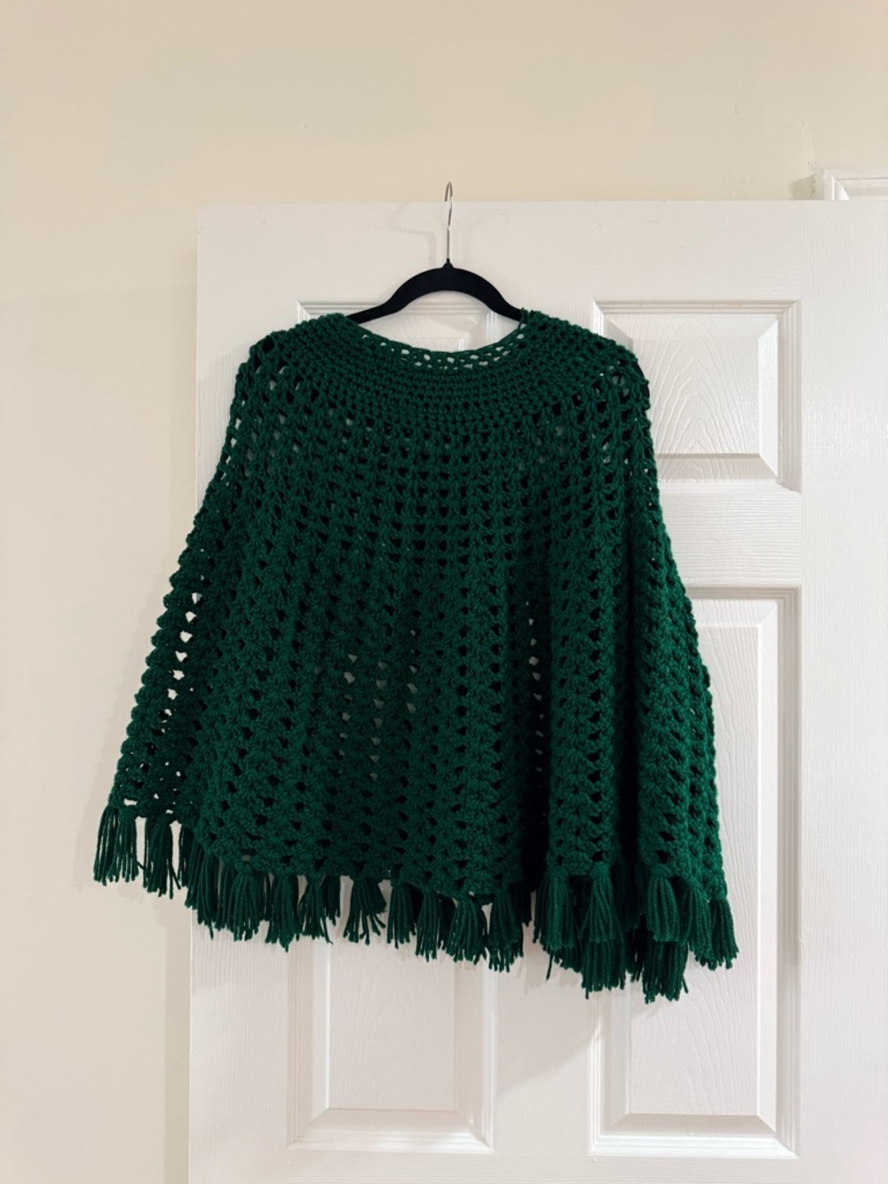 Crochet Fringe Poncho Sweater - Dark Green